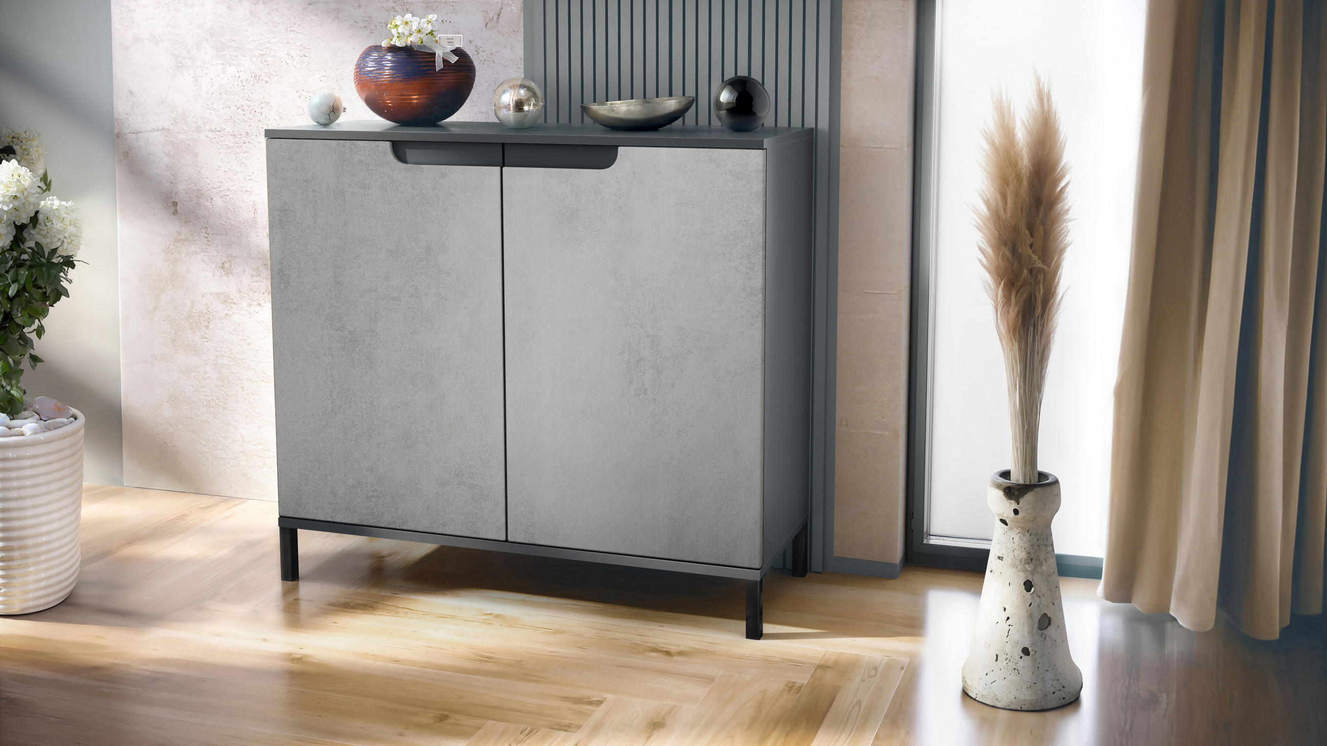 KOMMODE Sylt Beton Oxid Optik - Hellgrau, Holzwerkstoff (92.5/83.5/35cm) - Vladon