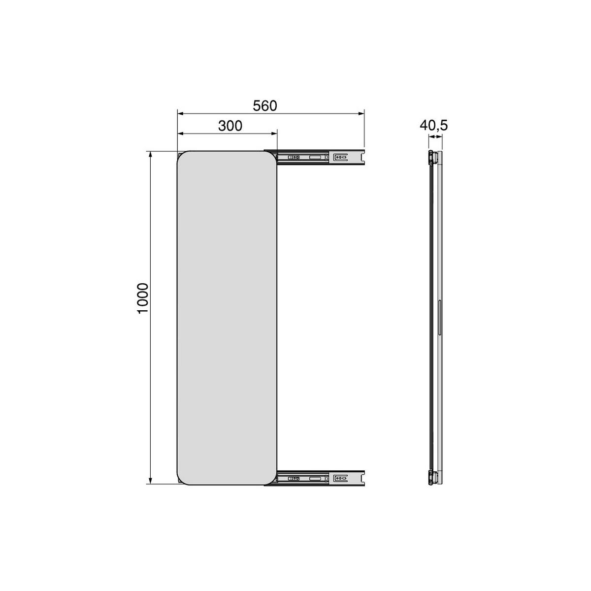 INNENSPIEGEL ausziehbar für Schränke Quartz, um 180° drehbar, 1.000x300mm, Aluminium - Titanfarben, Metall (4.05/100/56cm) - EMUCA