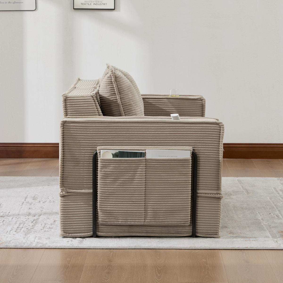SOFA modular 162 x 78 x 66 cm Cord Khaki mit 2 Kissen - Braun, Kunststoff (78/66/162cm) - Meubliv