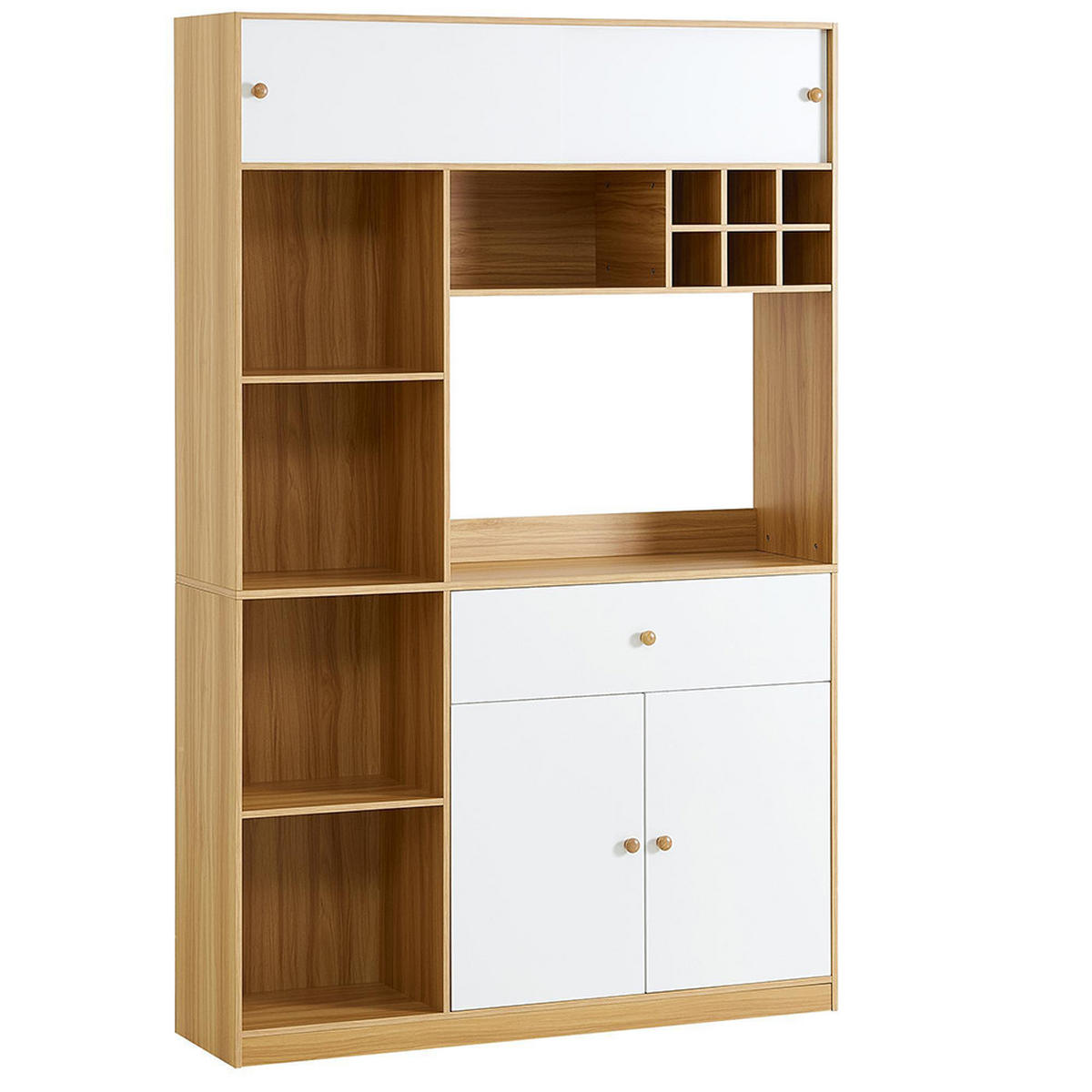 BUFFET mit LED B115×T35×H180cm,Weiß+Natur - Naturfarben, Holz (35/180/115cm) - KOMHTOM