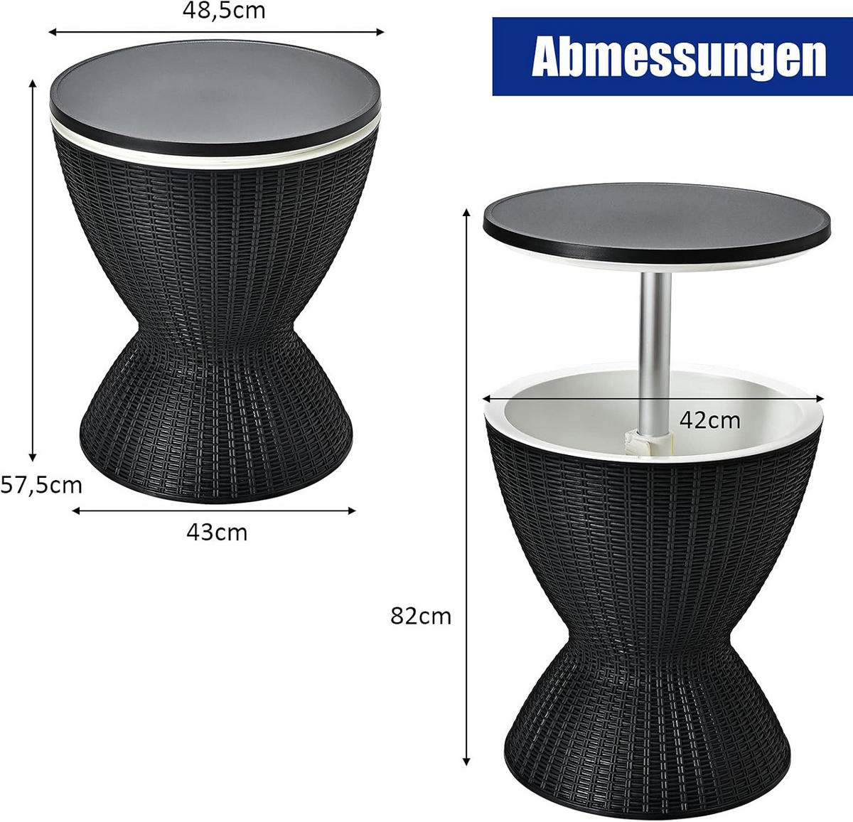 BEISTELLTISCH Schwarz - Schwarz, Kunststoff (49/49/58cm) - COSTWAY