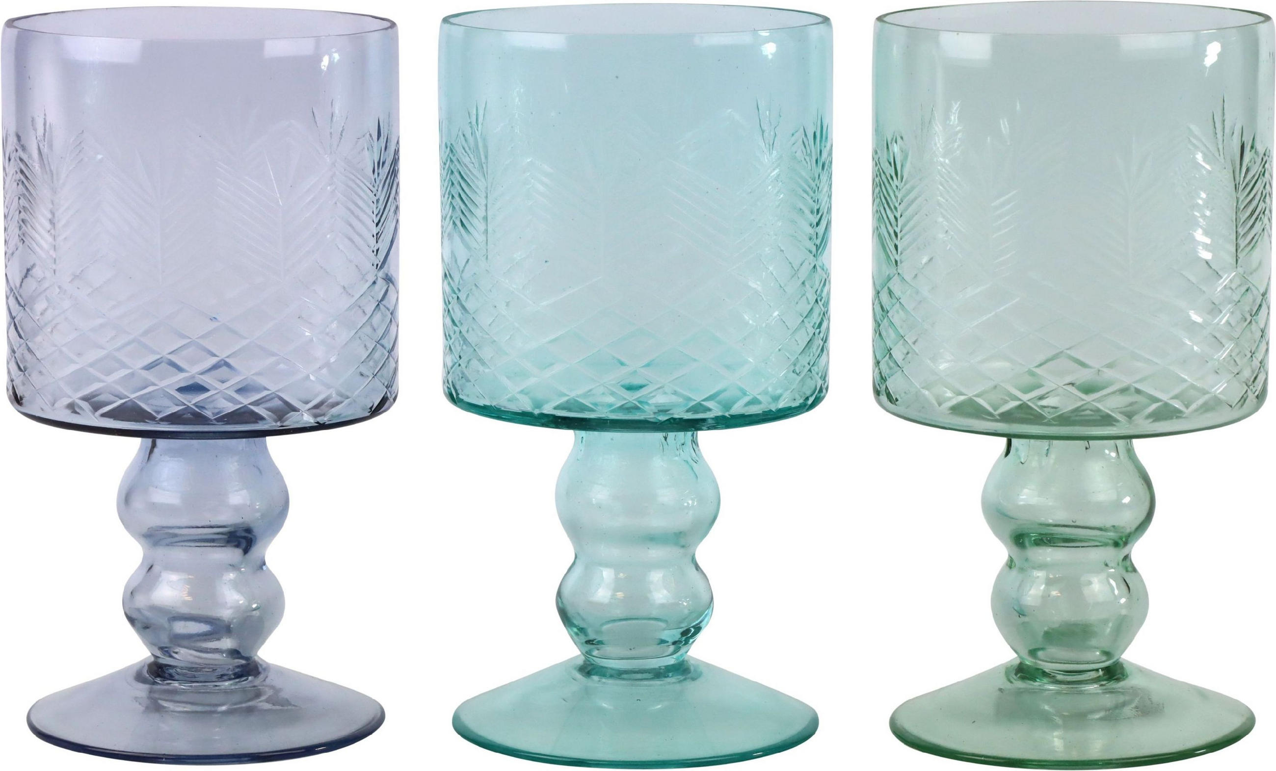 WINDLICHTER Aqua 3er-Set - Blau, Glas (10/20/10cm) - FURNARO