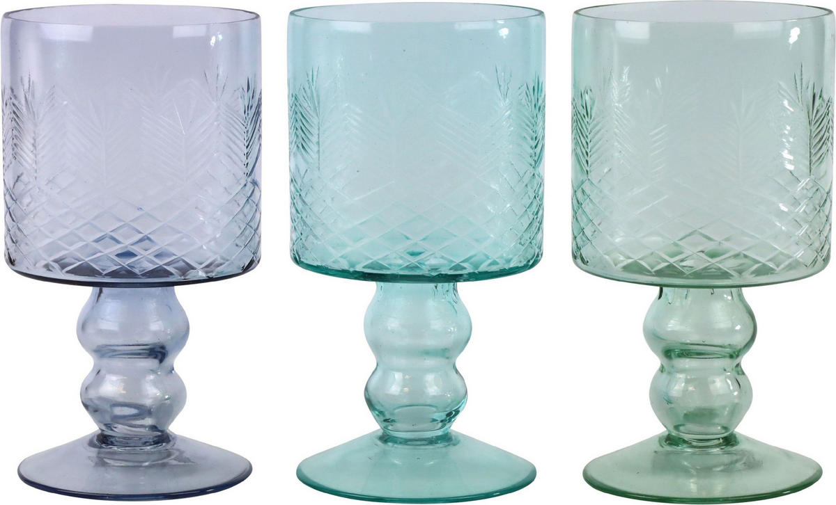 WINDLICHTER Aqua 3er-Set - Blau, Glas (10/20/10cm) - FURNARO