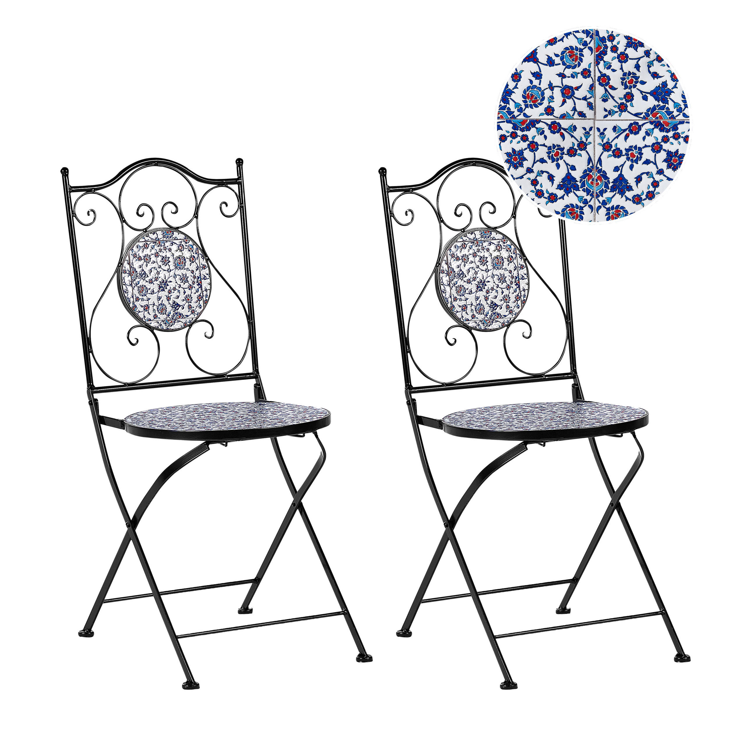 GARTENSTUHL 2er-Set Metall Schwarz Camprena - Blau/Schwarz, Metall (40/90/45cm) - Beliani