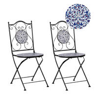 GARTENSTUHL 2er-Set Metall Schwarz Camprena - Blau/Schwarz, Metall (40/90/45cm) - Beliani