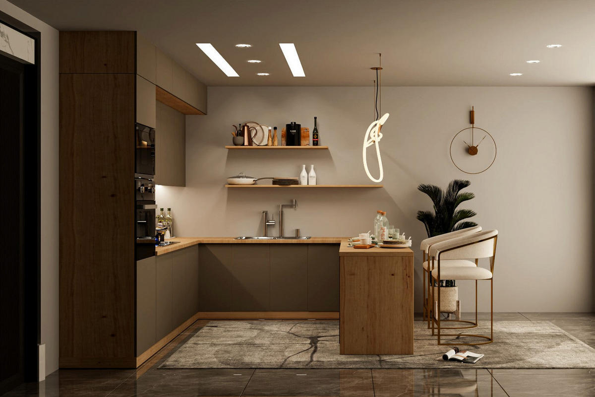 WINKELKÜCHE – Küchenzeile 310 x 260 x 250 cm VELORA – KU-S49 – Beige - Beige, Holzwerkstoff (310/248/260cm) - hi-markt