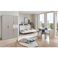 JUGENDZIMMER Bahamas Saharagrau- Weiß 4 teilig mit Drehtürenschrank und Klappbett - Grau, Holzwerkstoff (80/200/120cm)