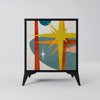 SIDEBOARD INTERSTELLAR VIBES, Schwarz, 57,5x42x70,5 cm, Schwarze Metall-Sternfüße - Multicolor/Schwarz, Holzwerkstoff/Metall (57.5/70.5/42cm) - SpaceRebels