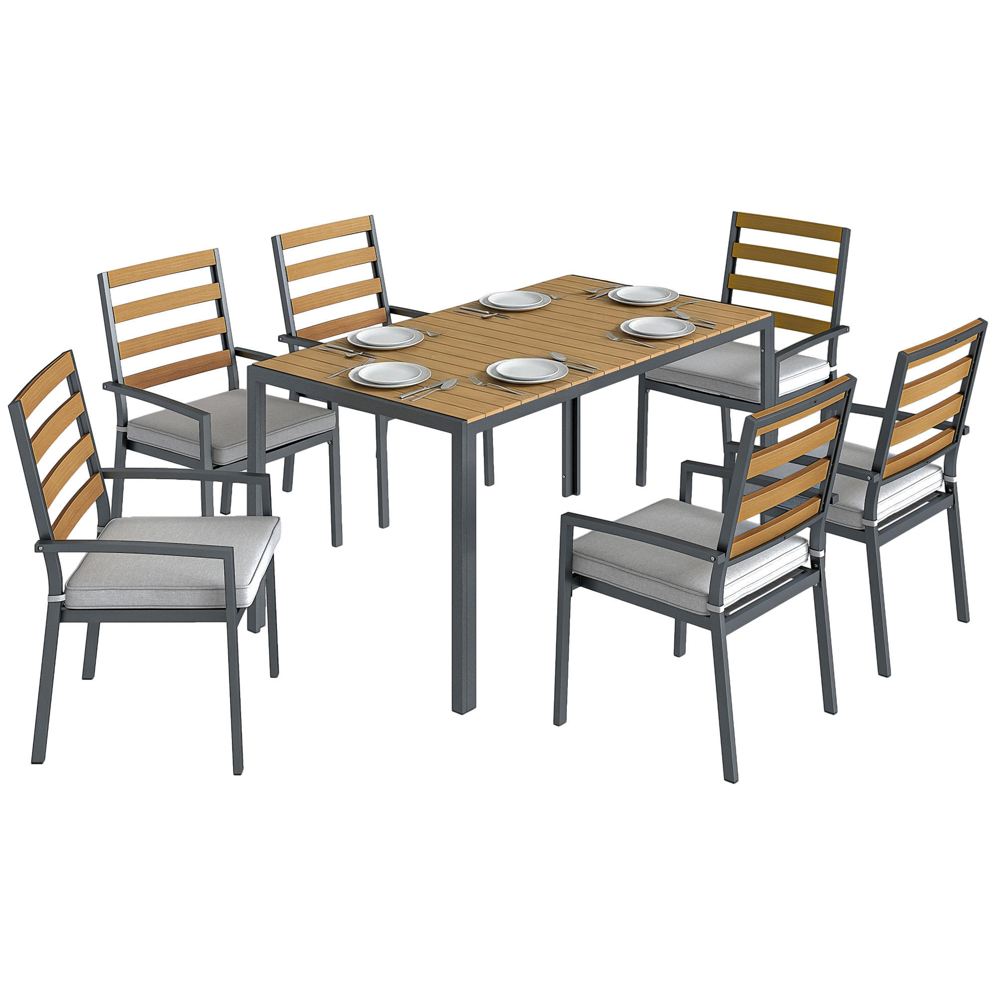 GARTENMÖBEL-SET 7-teilig DE-09940 Naturholz - Naturfarben, Metall - ComfortXL