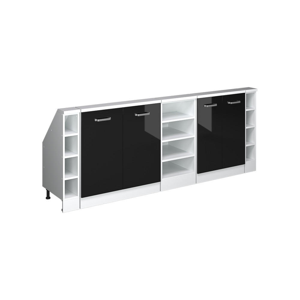 Vicco KUCHYŇSKÁ SKŘÍŇKA POD ŠIKMOU STŘECHU R-Line Černý vysoký lesk 210 cm Sada 5 kusů