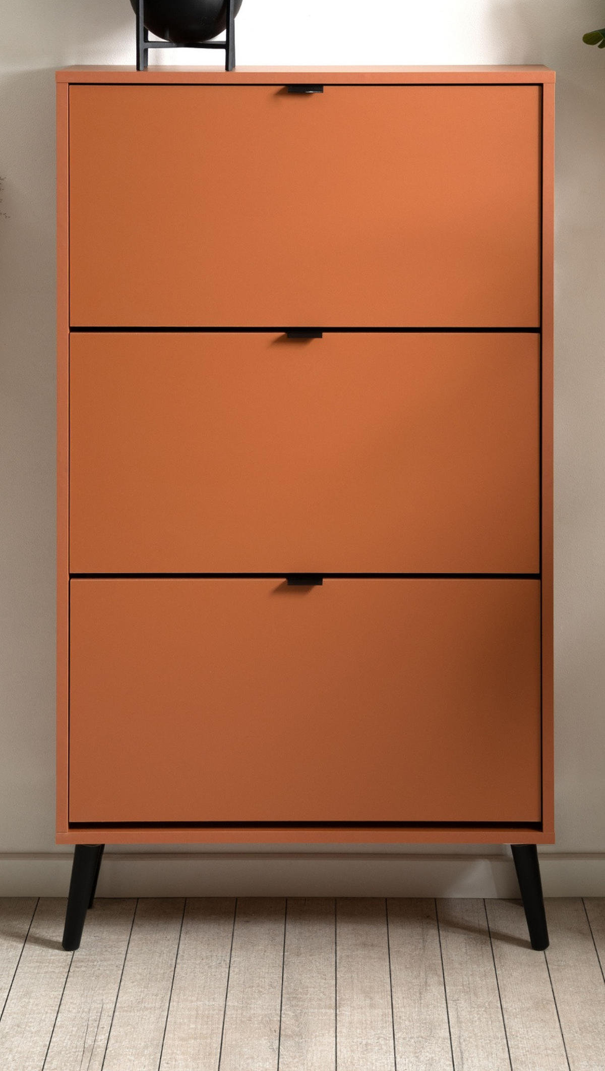 SCHUHSCHRANK terracotta 70 x 125 cm, Schuhkipper mit 3 Klappen - Terracotta/Schwarz, Holz/Holzwerkstoff (70/125/24cm) - Furn.Design