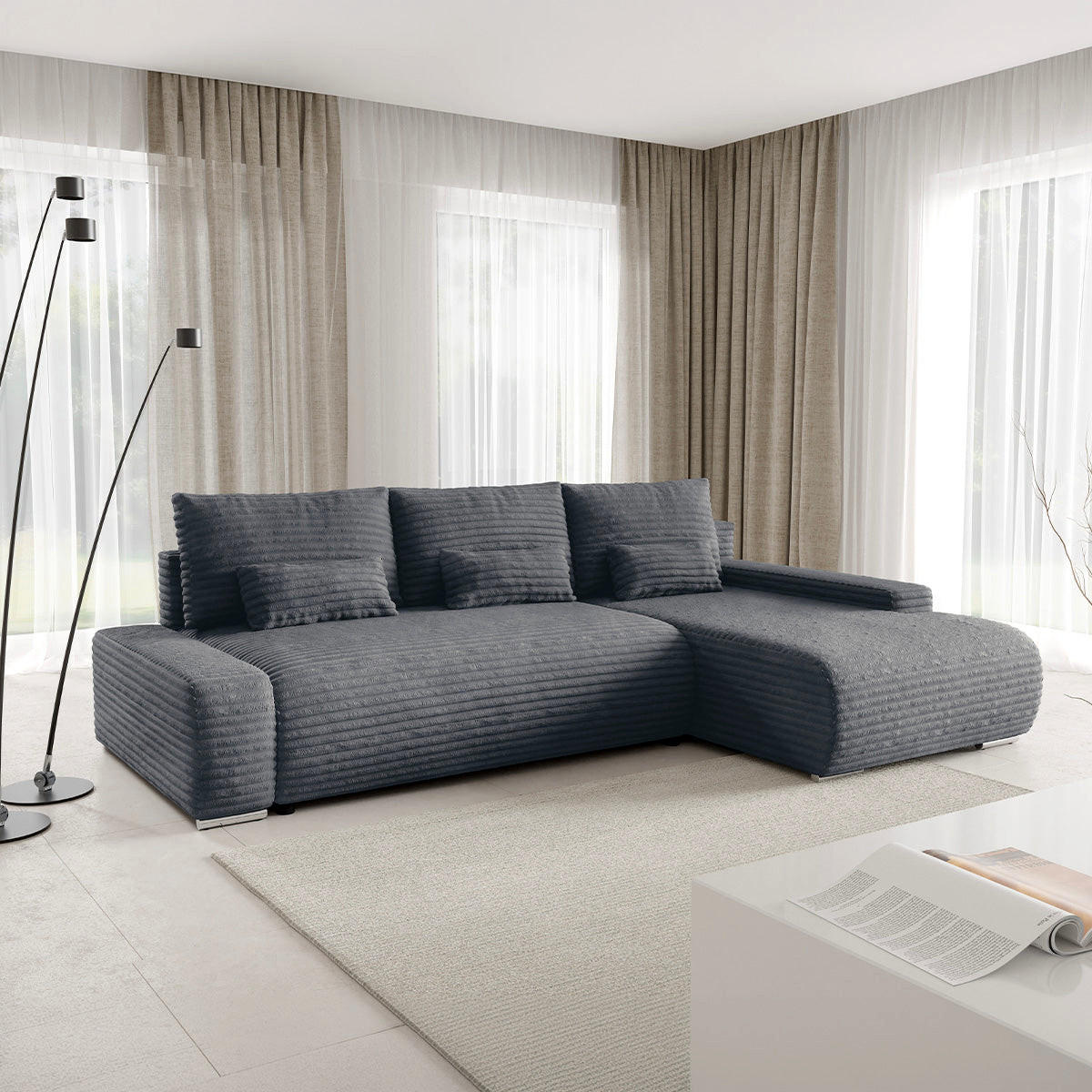 ECKSOFA Ivana 3 Sitzplätze Dunkelgrau - Grau, Holz (265/172cm) - Petits-meubles