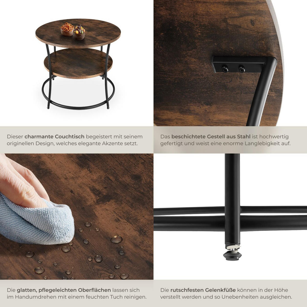 COUCHTISCH Cromford,80 x 46 cm,Industrial Holz dunkel, rustikal - Rostfarben, Holzwerkstoff (80/80/46cm) - tectake