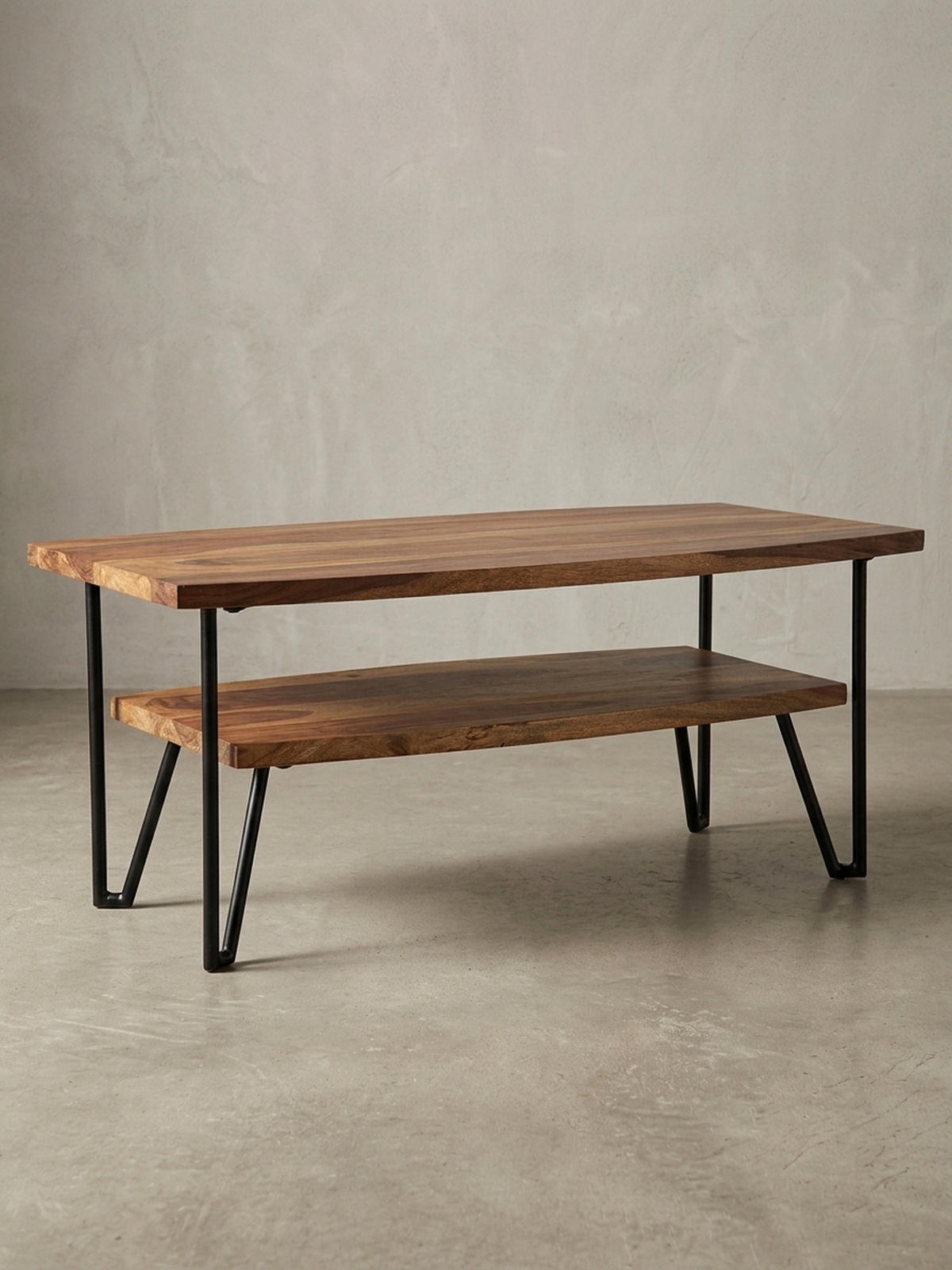 COUCHTISCH Sheesham Massivholz Metall Industrial-Style 90x50x40 cm - Schwarz/Braun, Holz/Metall (50/90/40cm) - KADIMA DESIGN