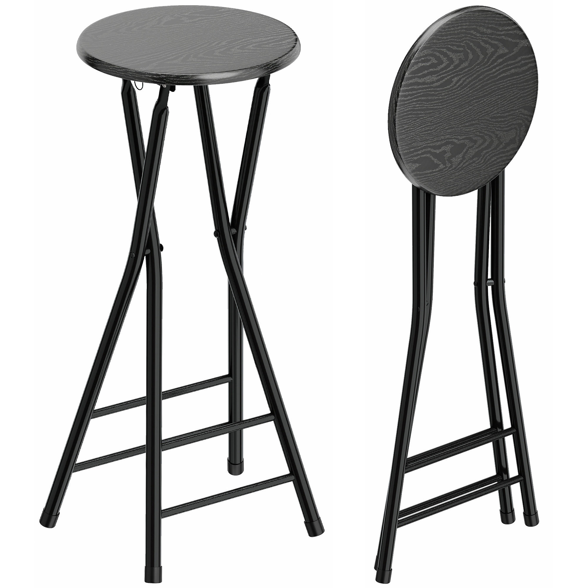 BARHOCKER 2er-Set DE-08041 klappbar mit doppelter Fußstütze Schwarz - Schwarz, Metall (30/70/34cm) - ComfortXL