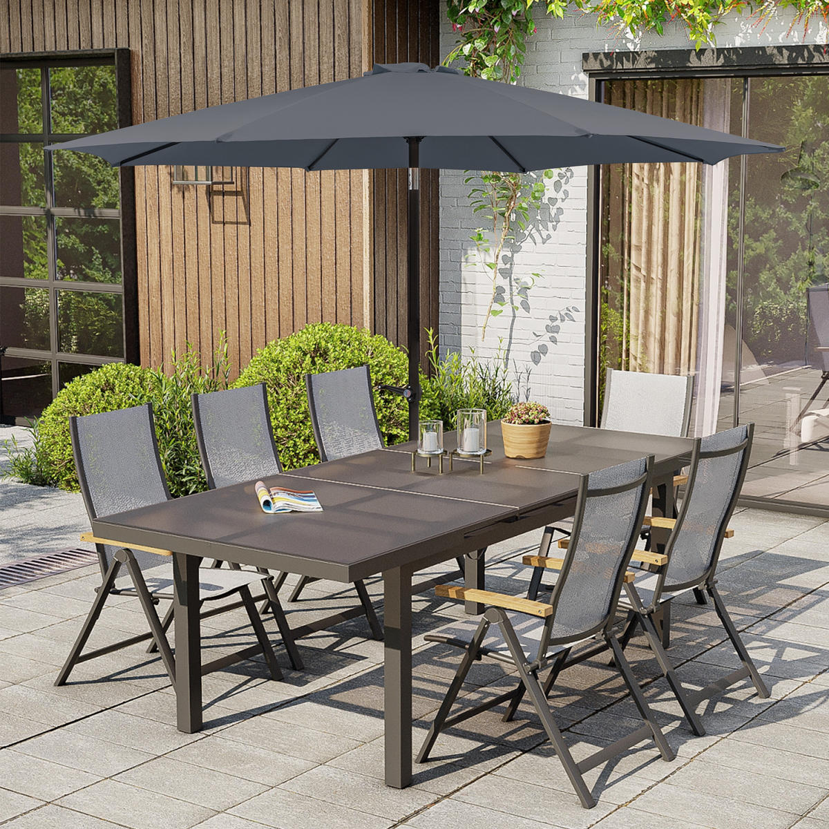 SONNENSCHIRM aus Aluminium Ø 300 cm in Dunkelgrau mit LSF 50+ - Dunkelgrau, Metall (300/300cm) - Modfu