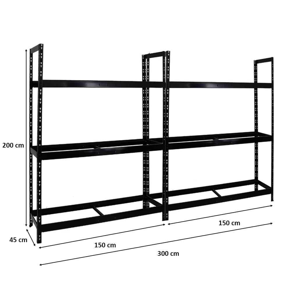 REIFENREGAL Tiger XL 2er-Set mit 2x 200x150x45 cm 300 kg Fachlast bis zu 36 Reifen Schwarz - Schwarz, Metall (300/200/45cm) - PROREGAL