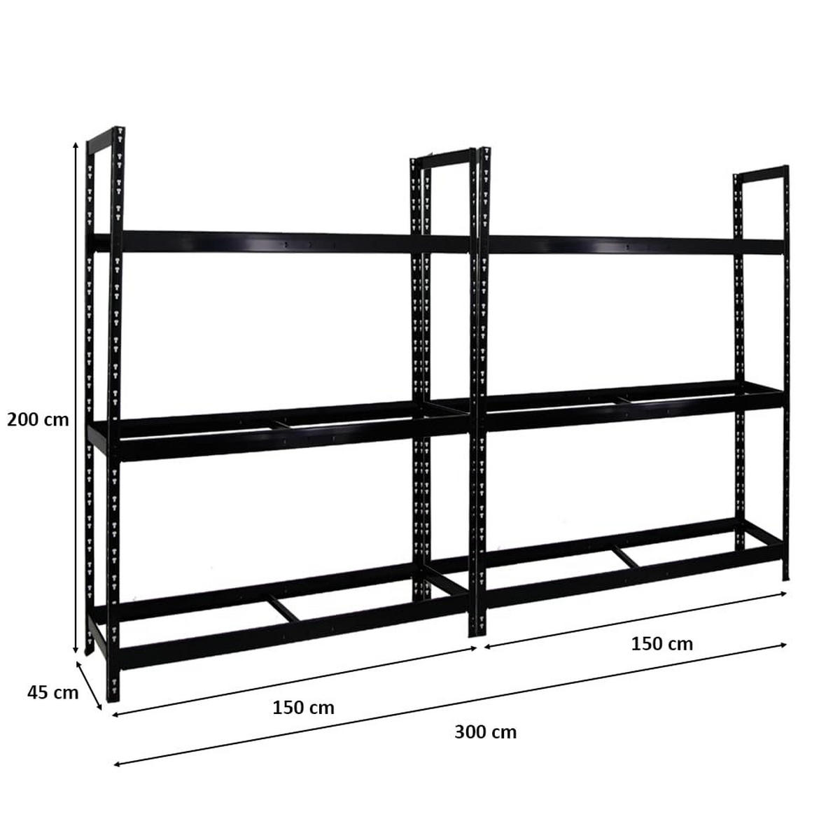 REIFENREGAL Tiger XL 2er-Set mit 2x 200x150x45 cm 300 kg Fachlast bis zu 36 Reifen Schwarz - Schwarz, Metall (300/200/45cm) - PROREGAL