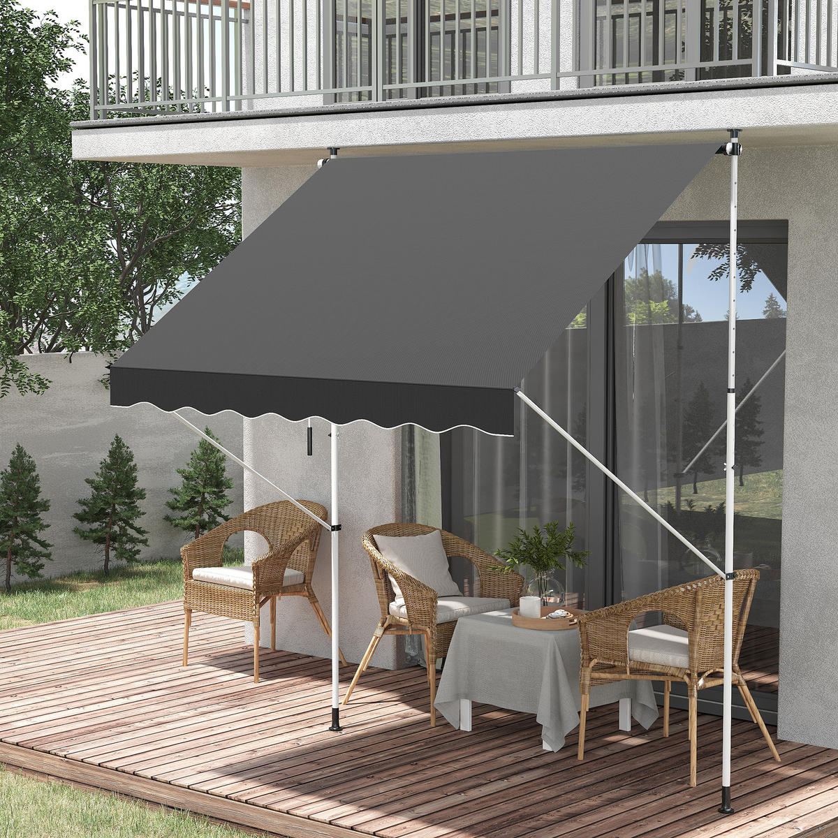 MARKISE, Cremeweiß, Aluminium, Stahl, Polyester - Grau, Metall (150/280/200cm) - Outsunny