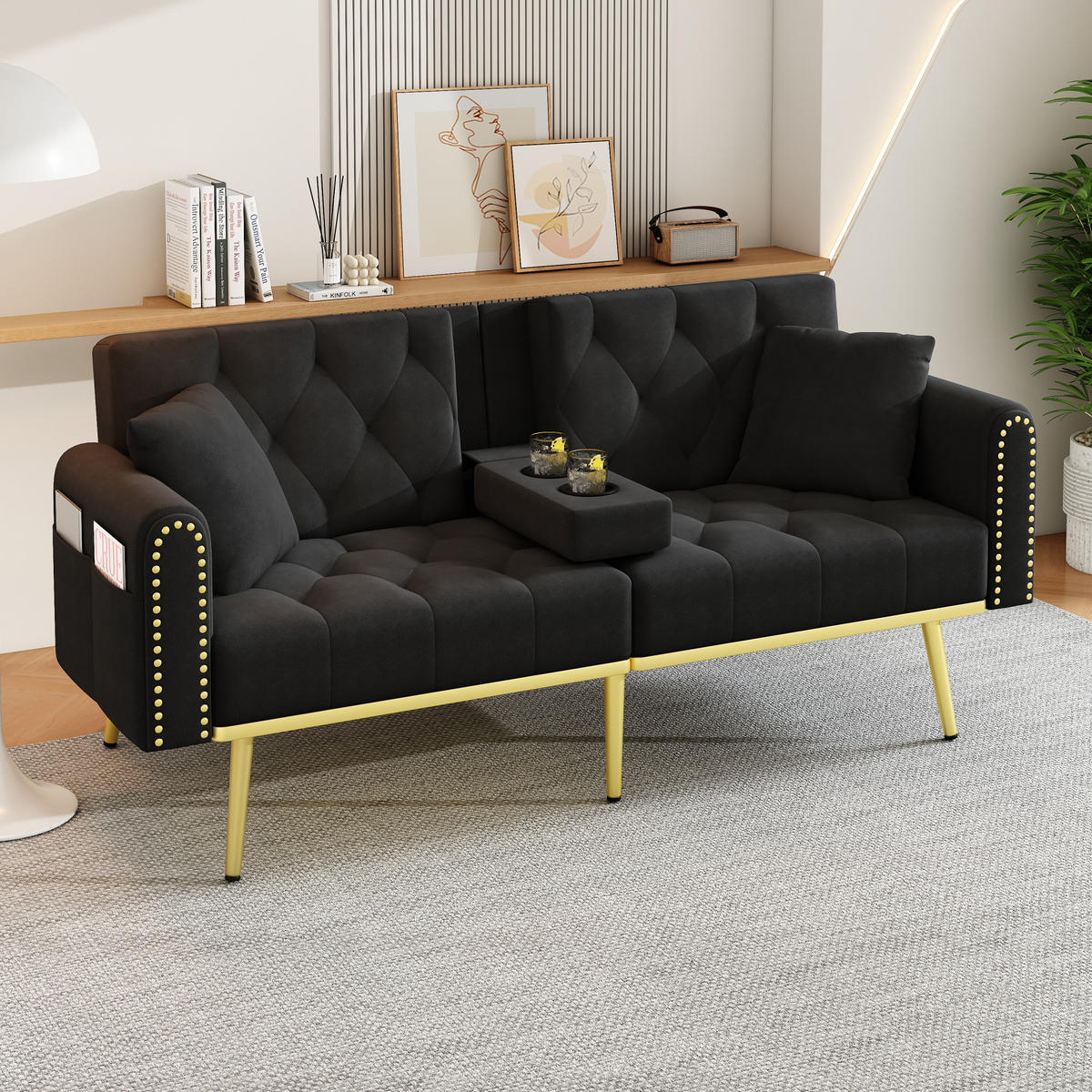 SCHLAFSOFA mit Liegefunktion 175 x 80 cm Samt Schwarz - Schwarz, Kunststoff (175/73.5/80cm) - Meubliv