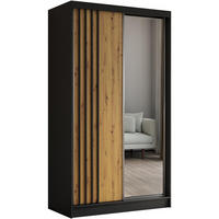 SCHWEBETÜRENSCHRANK Nela 120/216/61 schwarz mit Schubladen - Schwarz/Eiche Artisan, Holzwerkstoff (120/216/61cm) - Beautysofa