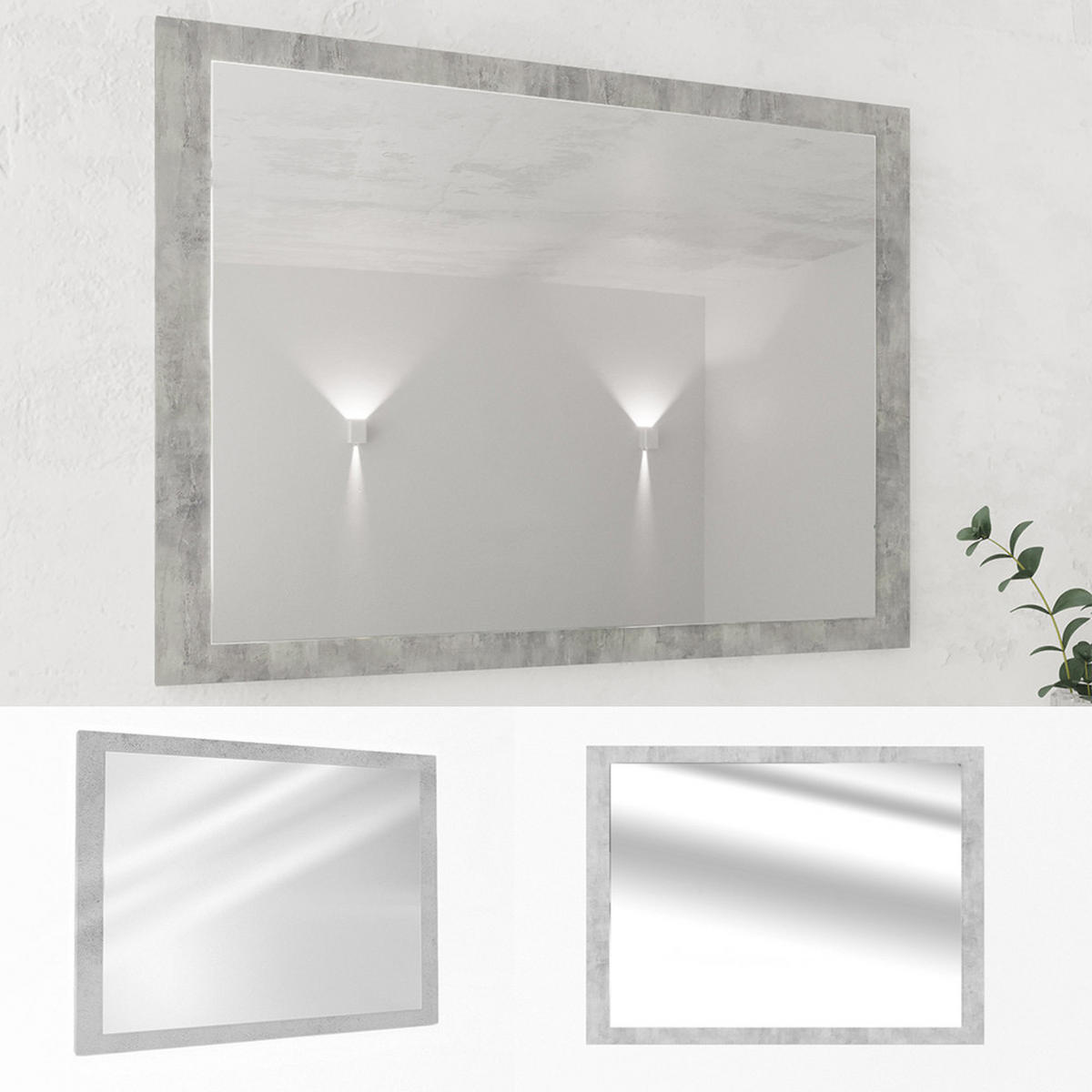 BADEZIMMERSPIEGEL Kiko Beton 45 x 60 cm - Schieferfarben, Glas (45/60/2cm) - Vicco