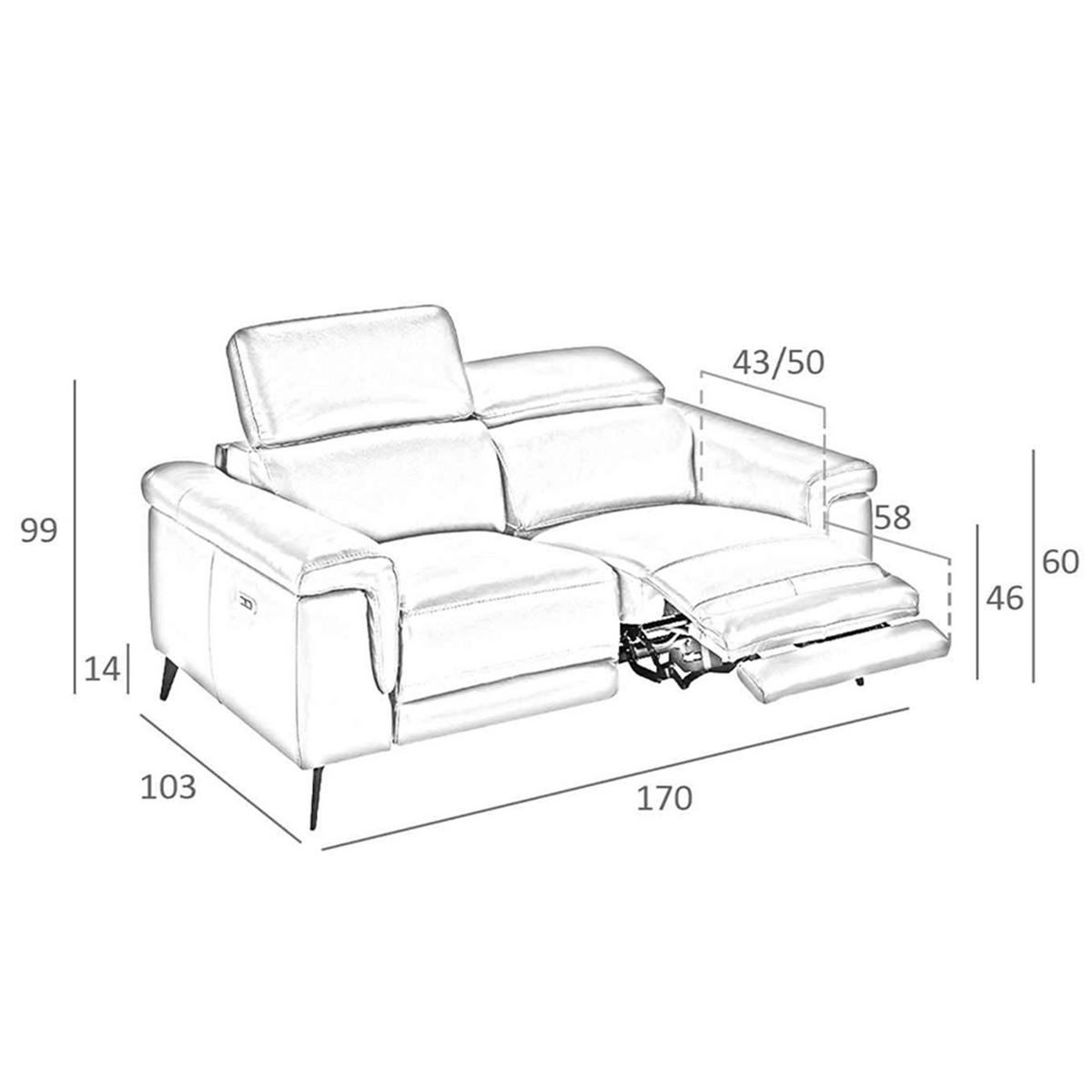 SOFA 2-sitziges relaxsofa aus grauem leder 170/103/99 cm - Hellgrau/Schwarz, Leder (170/99/103cm) - ANGEL CERDA