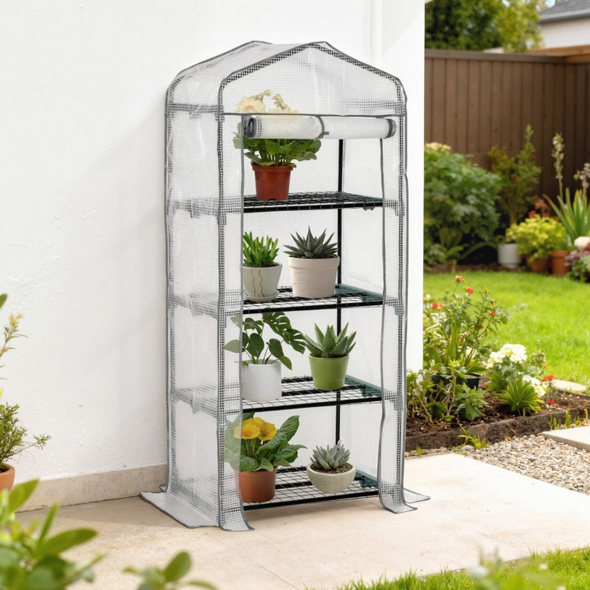 GEWÄCHSHAUS Mini 70x50x160 cm 4 Regale weiß - Weiß, Kunststoff (70/160/50cm) - Fortuna Lai