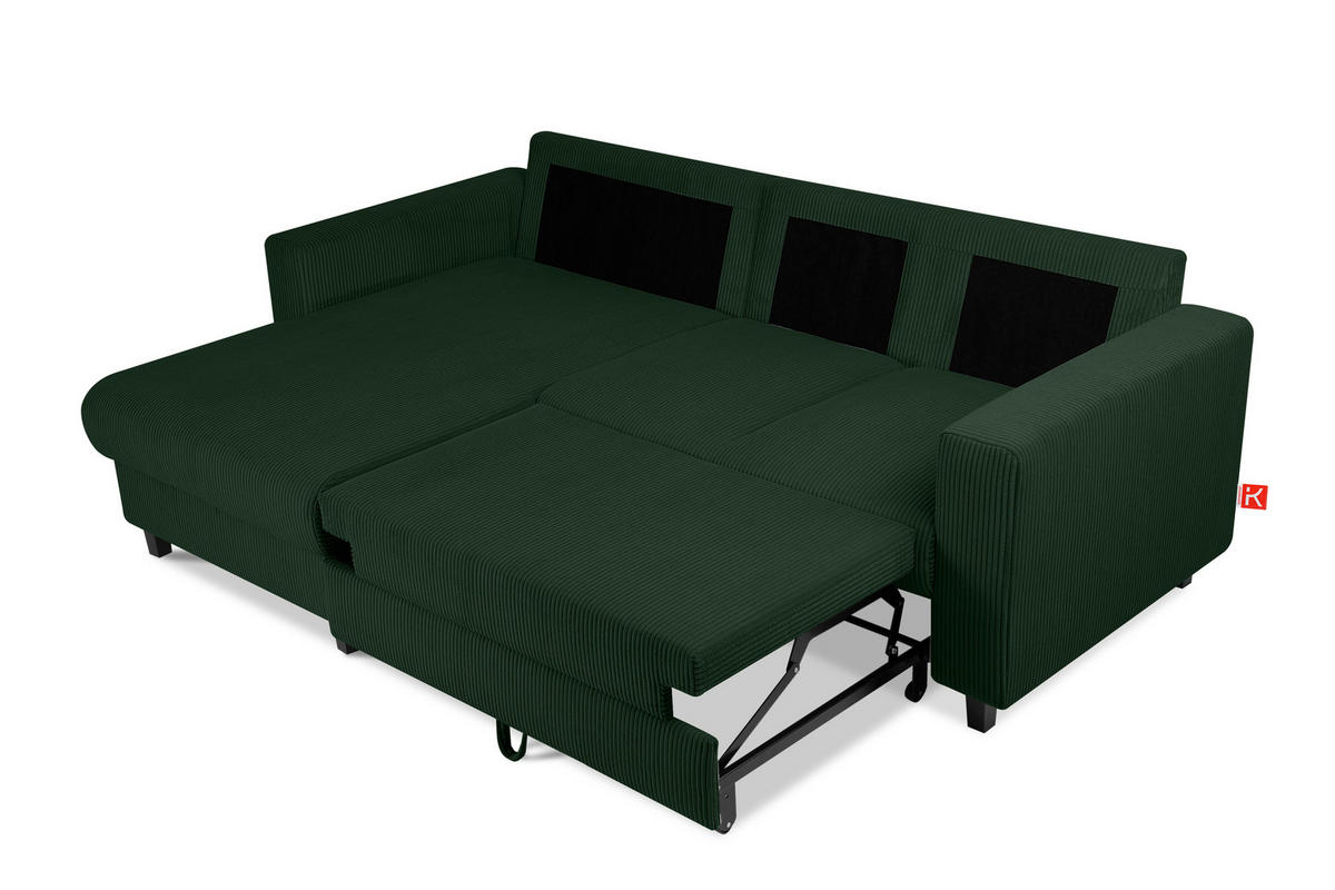 ECKSCHLAFSOFA EGRET Links mit Bettkasten, Cord-Stoff, dunkelgrün - Dunkelgrün, Textil (234/90cm) - KONSIMO®