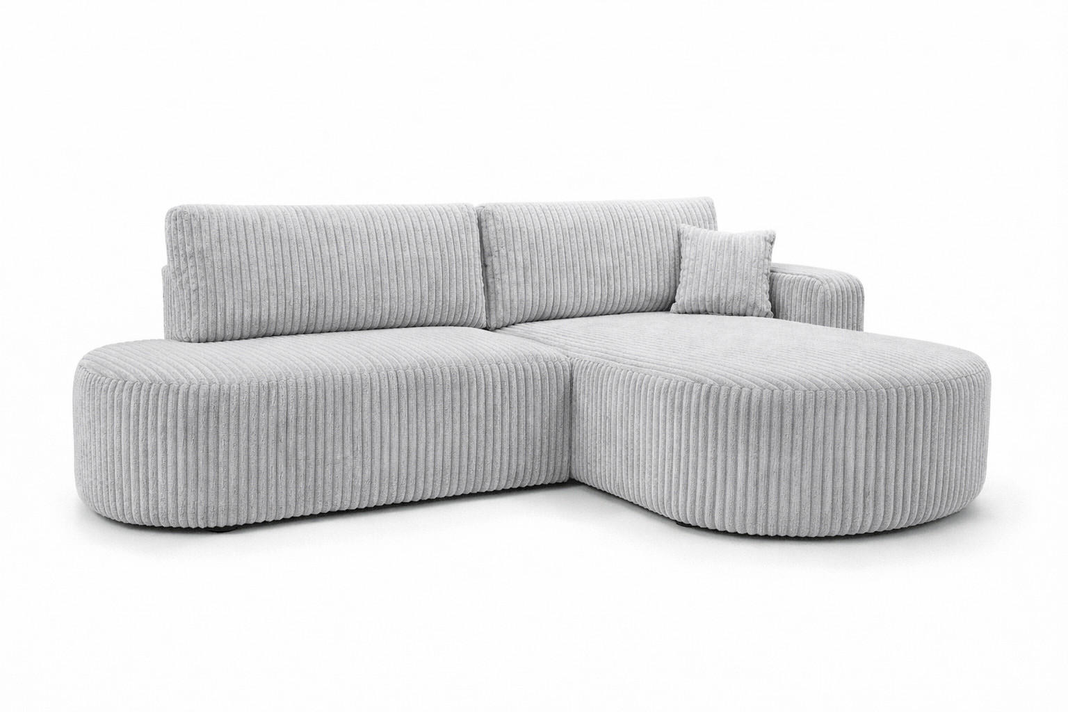 ECKSOFA Mit Schlaffunktion Und Bettkasten, Cordstoff Tilia, Grau, Rechts, ROUND ONE OPEN XL - Grau, Holz (262/175cm) - Kaiser Möbel
