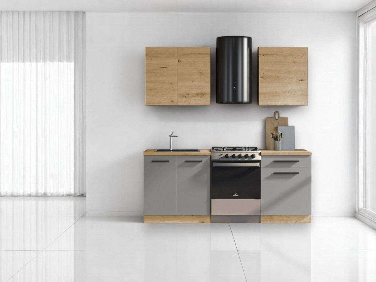 KÜCHENZEILE 140 cm - Nexa K13-G140 - in Beige / Matt - Beige/Schwarz, Holz/Metall (140/212/58cm) - ROYAL24_MARKT
