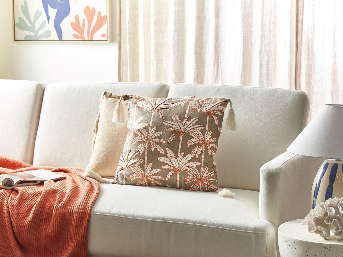 Dekokissen Beige 45/45 cm Melobesia - Pink/Beige, Naturmaterialen (45/45cm) - Beliani