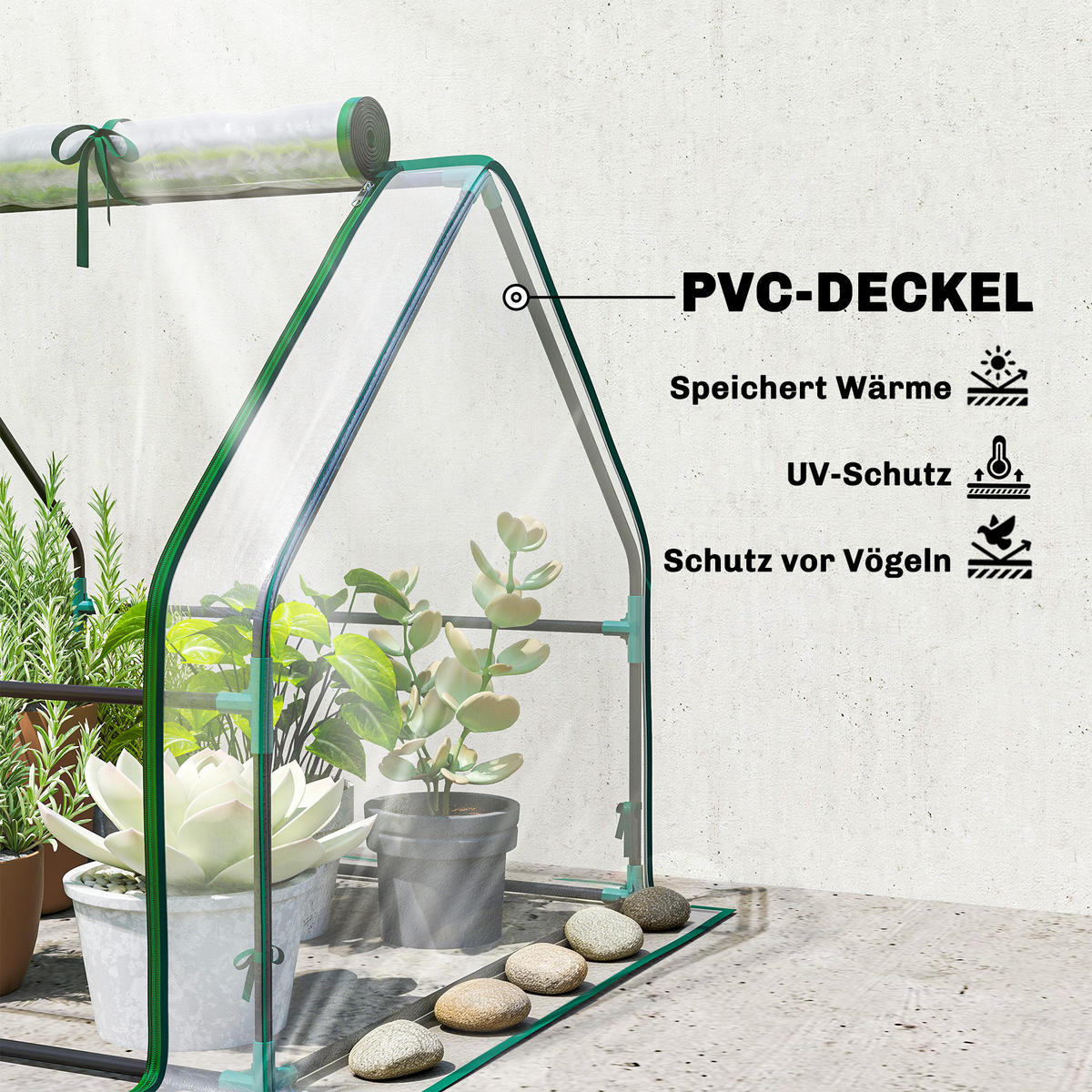 GEWÄCHSHAUS DE-05789 Mit Reißverschlussfenstern, winterfest Transparent - Transparent, Kunststoff/Metall (90/90/180cm) - ComfortXL