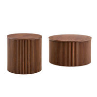 COUCHTISCH 2er-set in walnuss-optik, rundes säulen-design & versteckter stauraum - Walnussfarben, Holzwerkstoff (65/65/40cm) - Urban Meuble