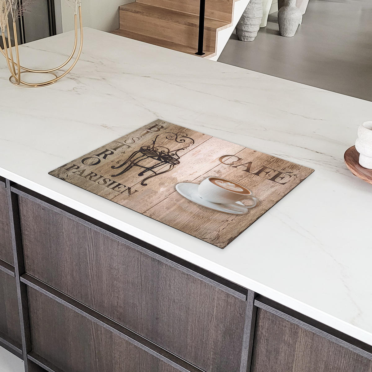 HERDABDECKPLATTE Bistro Parisien - Café - Kaffee - Jahrgang 71x52 cm - Cappuccino, Kunststoff (71/0.2/52cm) - MuchoWow