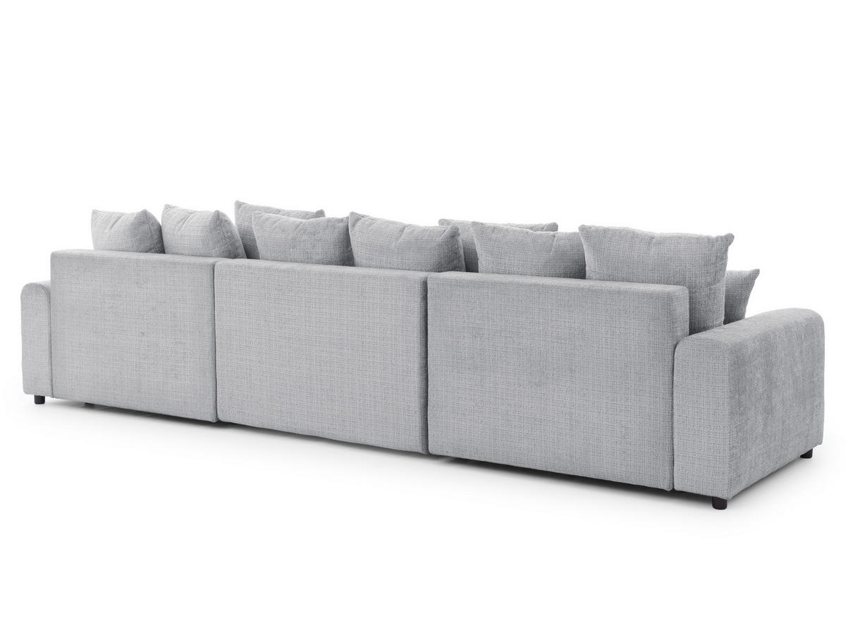 WOHNLANDSCHAFT Calma mit Schlaffunktion und Bettkasten im Bumpy-Design aus weichem Hellgrau Chenille-Stoff - Hellgrau/Schwarz, Holz/Kunststoff (336/88/140cm) - S-Style Möbel