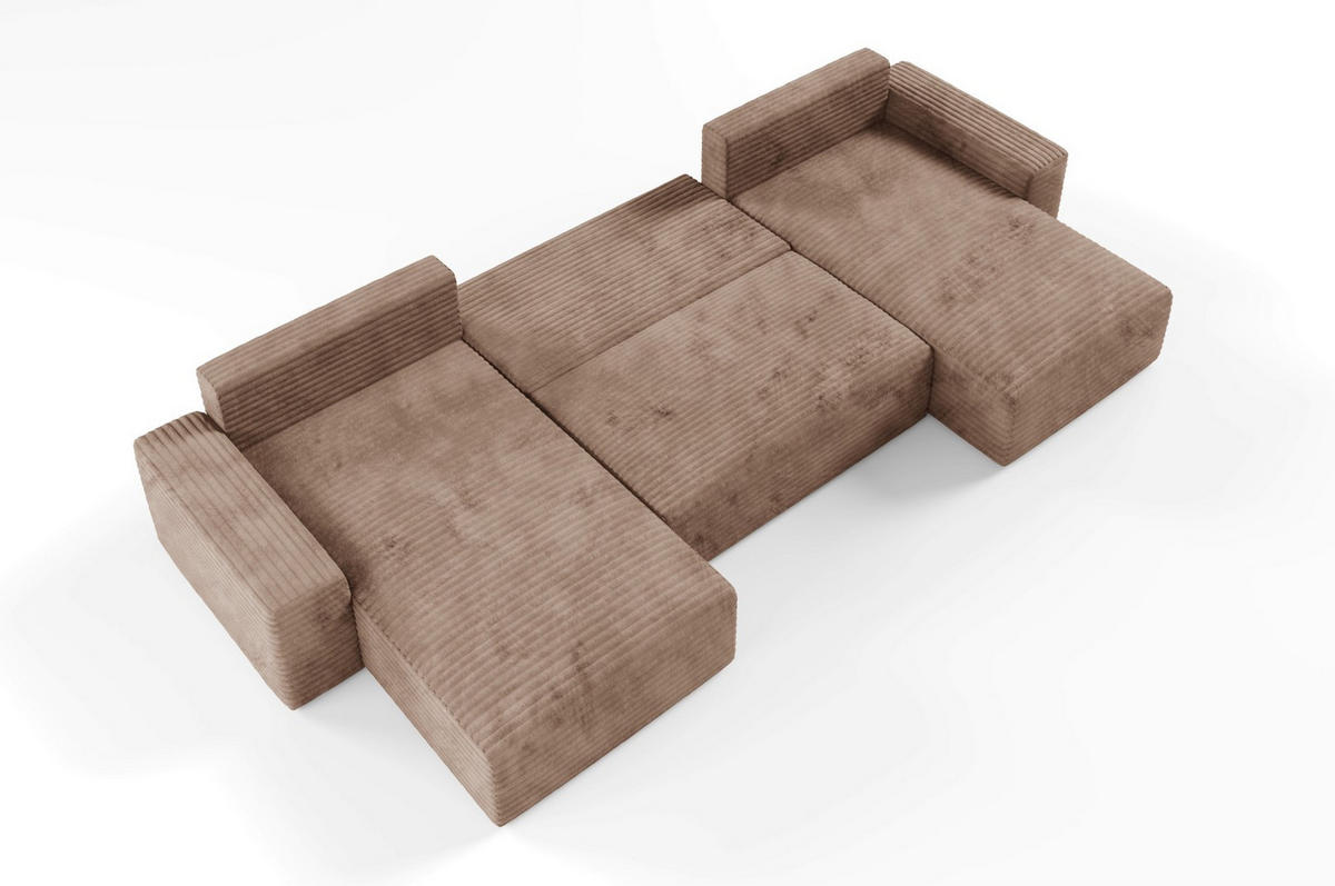 WOHNLANDSCHAFT mit Schlaffunktion Beige - Beige/Schwarz, Holz/Holzwerkstoff (300/70/185cm) - Furnisell