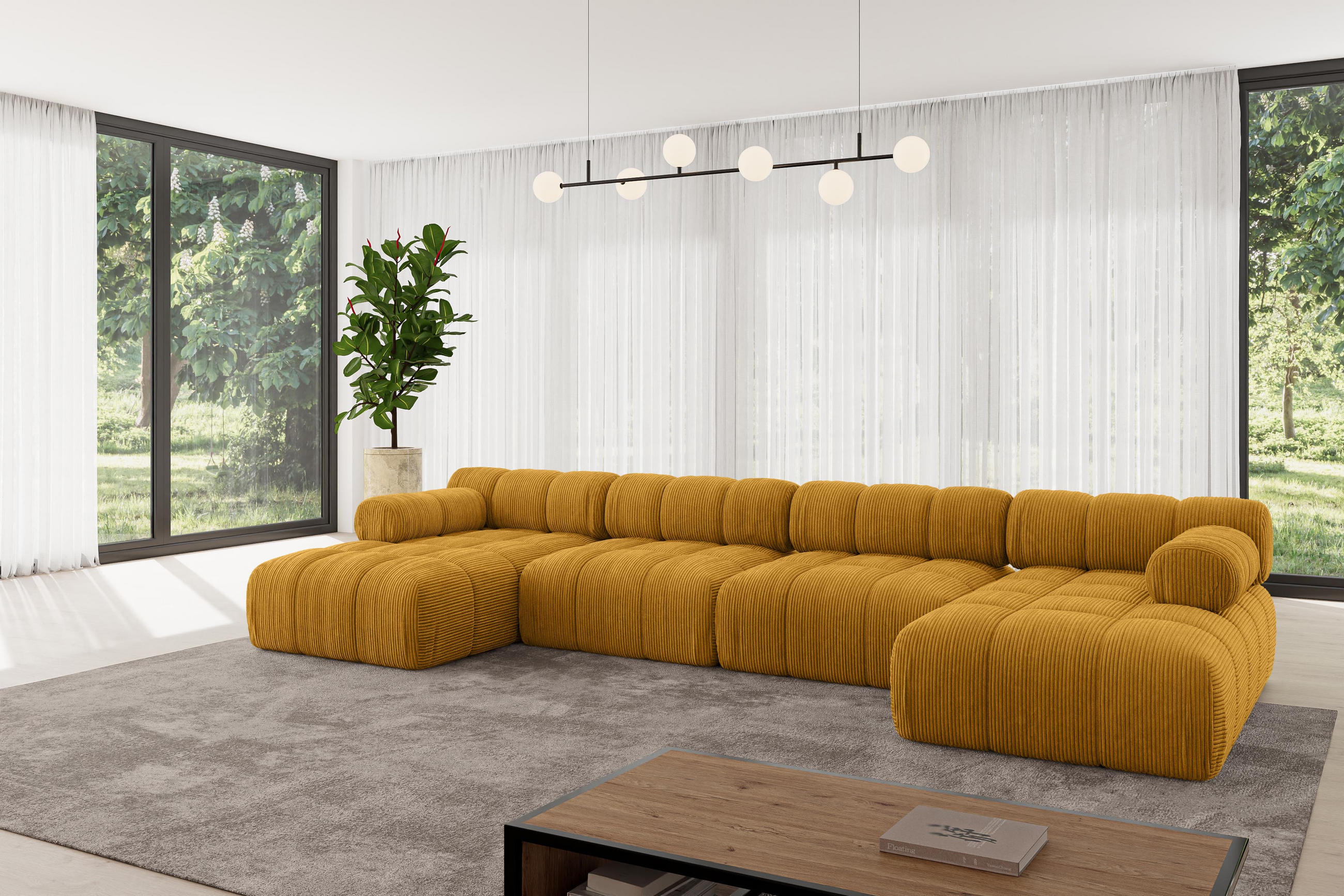 Thumbnail - Altdecor Wohnlandschaft, Currygelb, Textil, 7-Sitzer, U-Form, 380x70x160 cm, Wohnzimmer, Sofas & Couches, Wohnlandschaft...