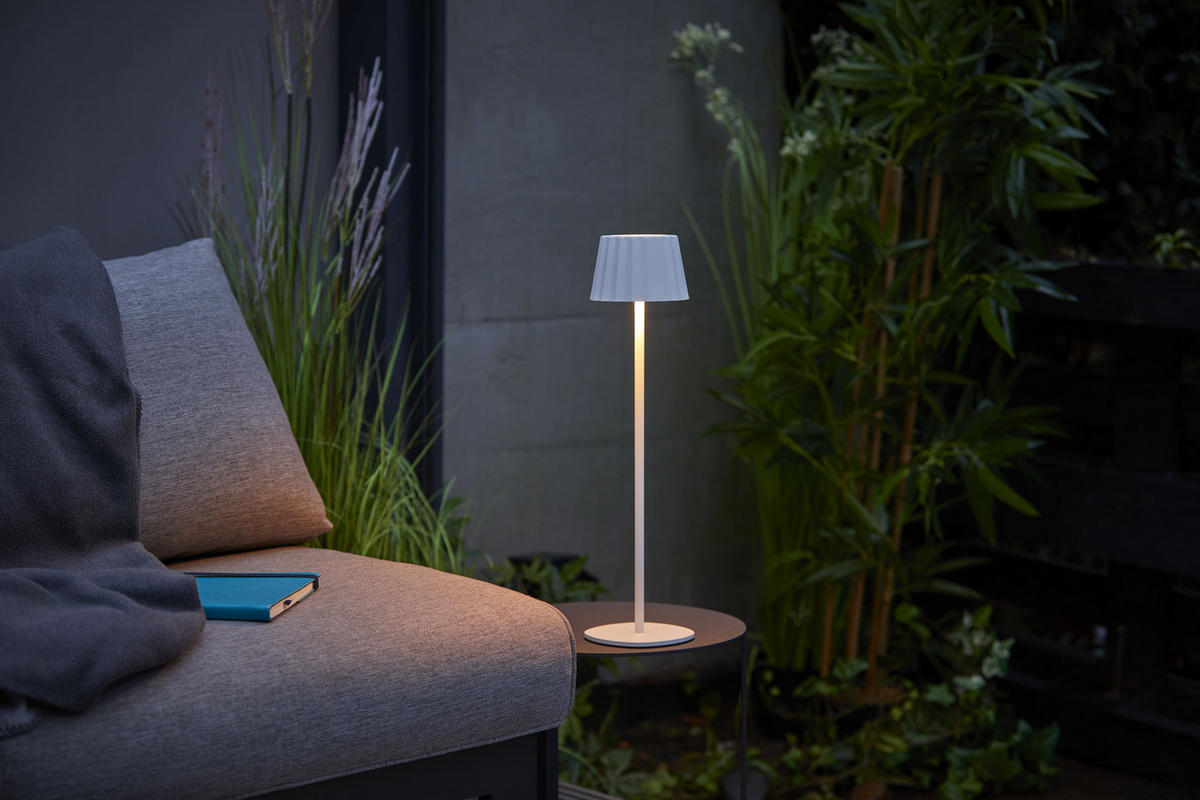 3IN1-LED-TISCHLAMPE - Flaschenleuchte mit Dimmfunktion und 3000mAh Akku für Innen und Außen, Plissee weiß - Weiß, Metall (15/15/45cm) - Northpoint