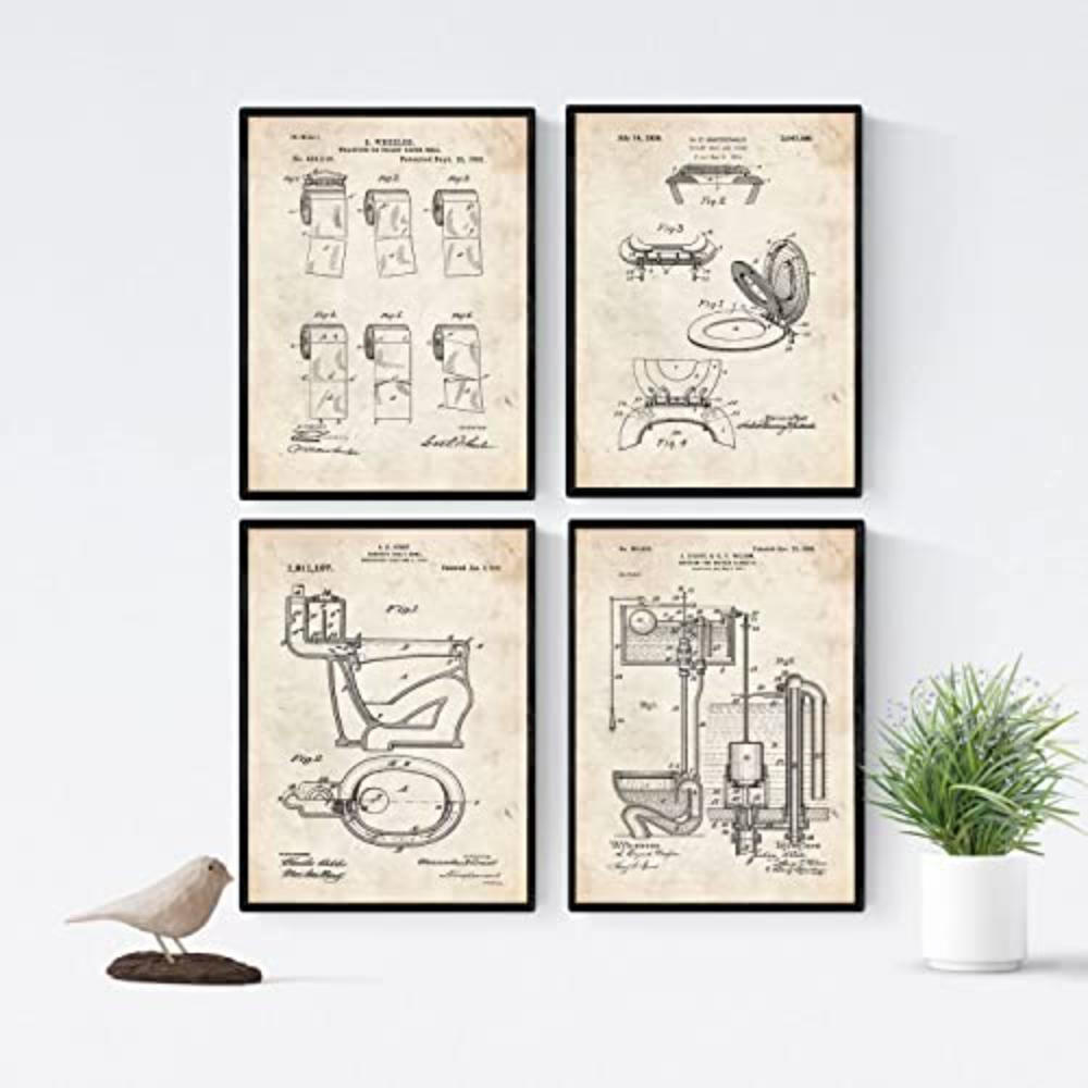 POSTER Set mit 4 Jahrgang Klinge Vater Patent A4 Schwarzer Rahmen - Schwarz, Papier (29.7/3cm) - Nacnic