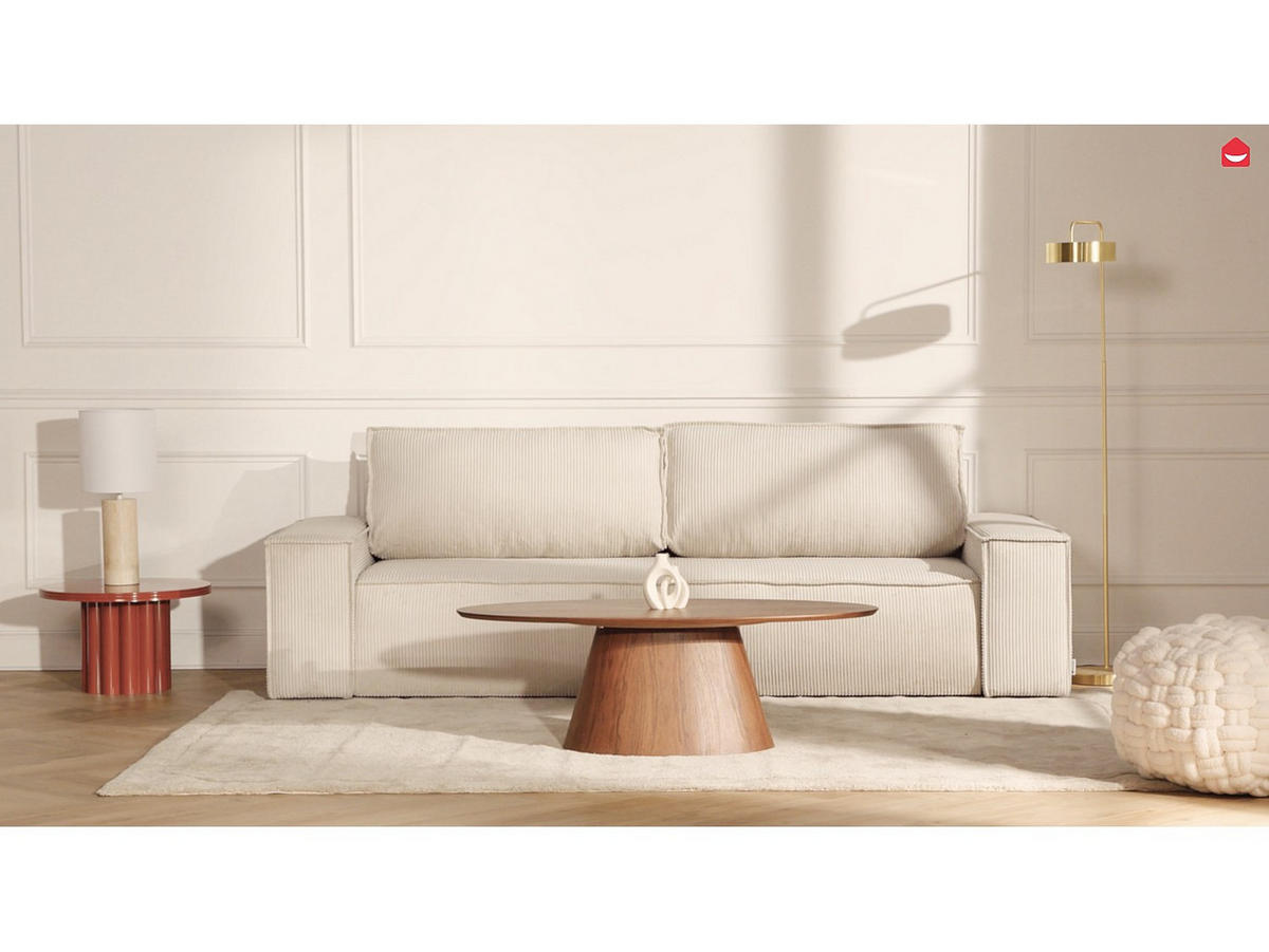 SCHLAFSOFA 4-Sitzer - Cord - Türkisblau - AMELIA - Türkis, Textil (257/85/102cm) - Vente-Unique