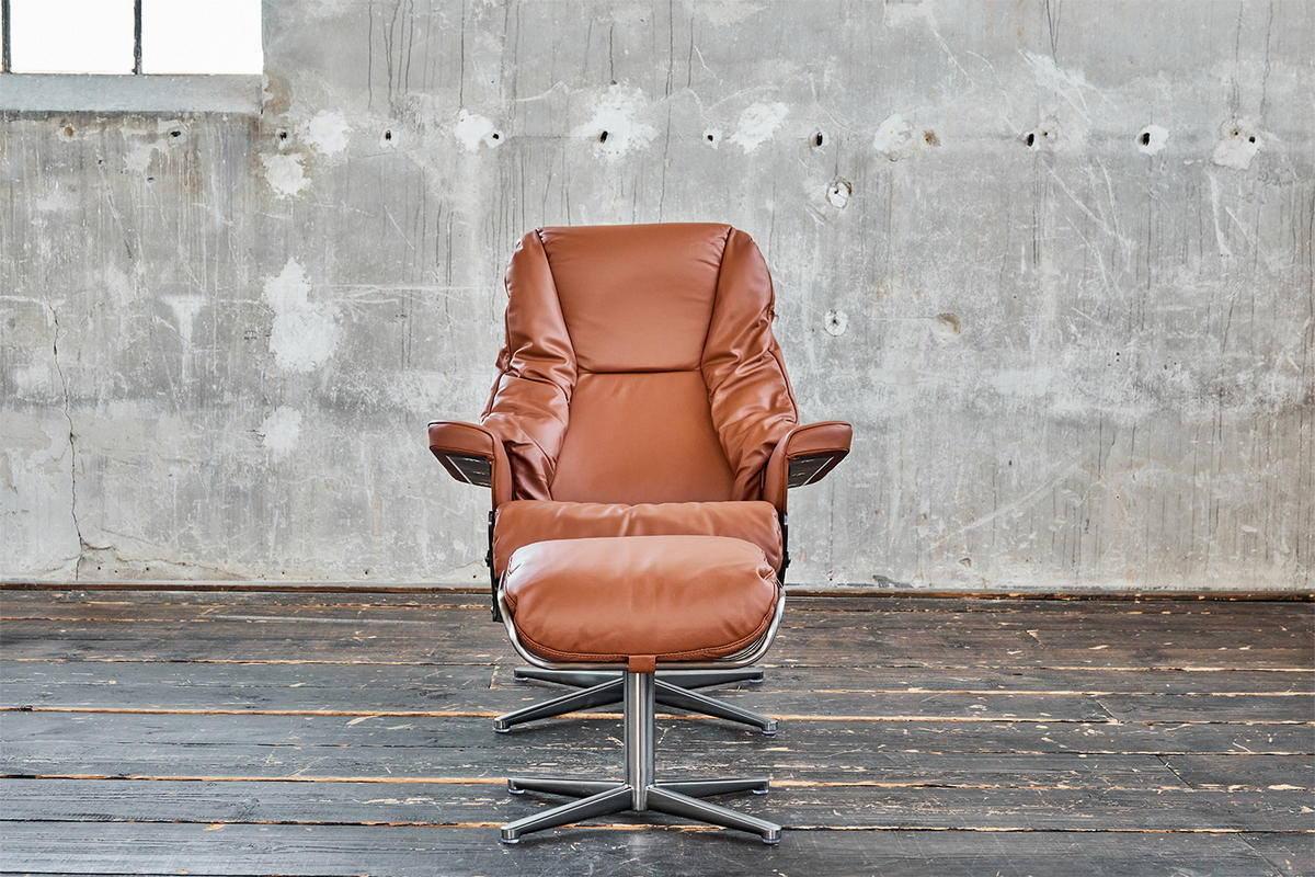 RELAXSESSEL MIT HOCKER MODO Braun Leder - Silberfarben/Braun, Leder/Metall (81/98/90cm) - KAWOLA