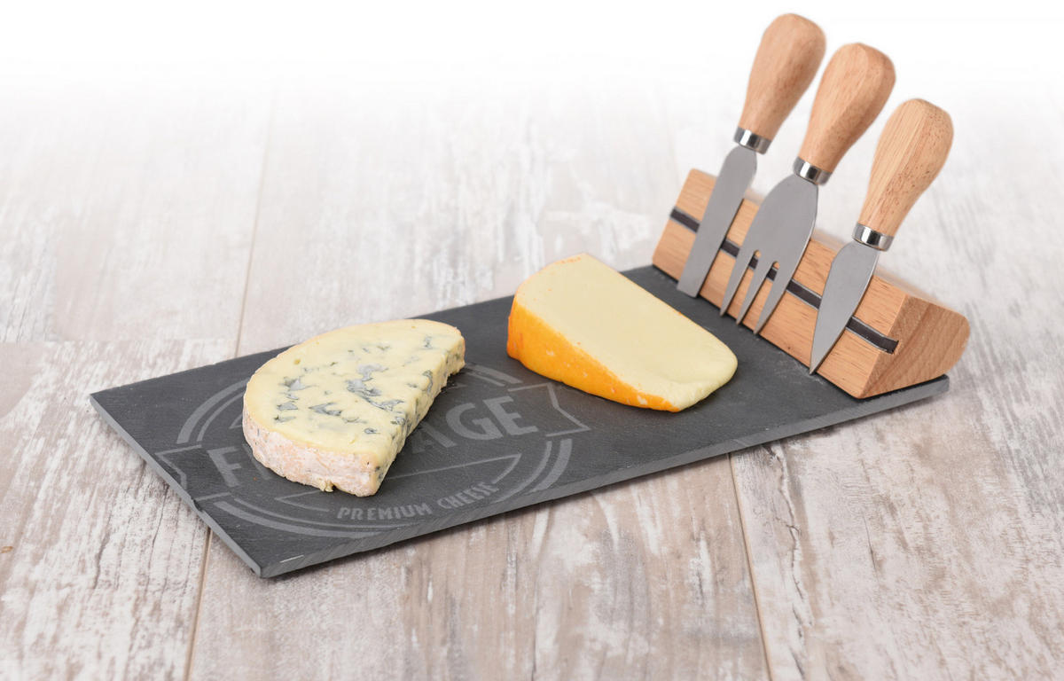 KÄSE- und Snackbrett+3 Messer inklusive Anthrazitfarben 15/30/5 cm - Anthrazit, Stein (30/5/15cm) - Excellent Houseware