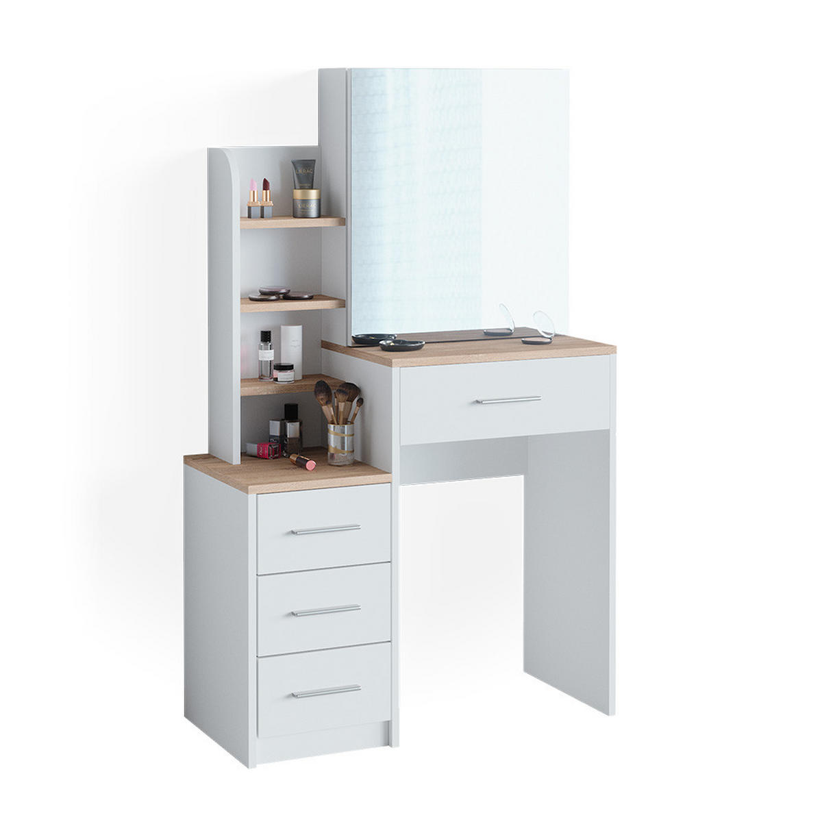 SCHMINKTISCH Conrada Weiß/Sonoma 80 cm - Weiß/Sonoma Eiche, Holzwerkstoff (36/131.6/80cm) - Vicco