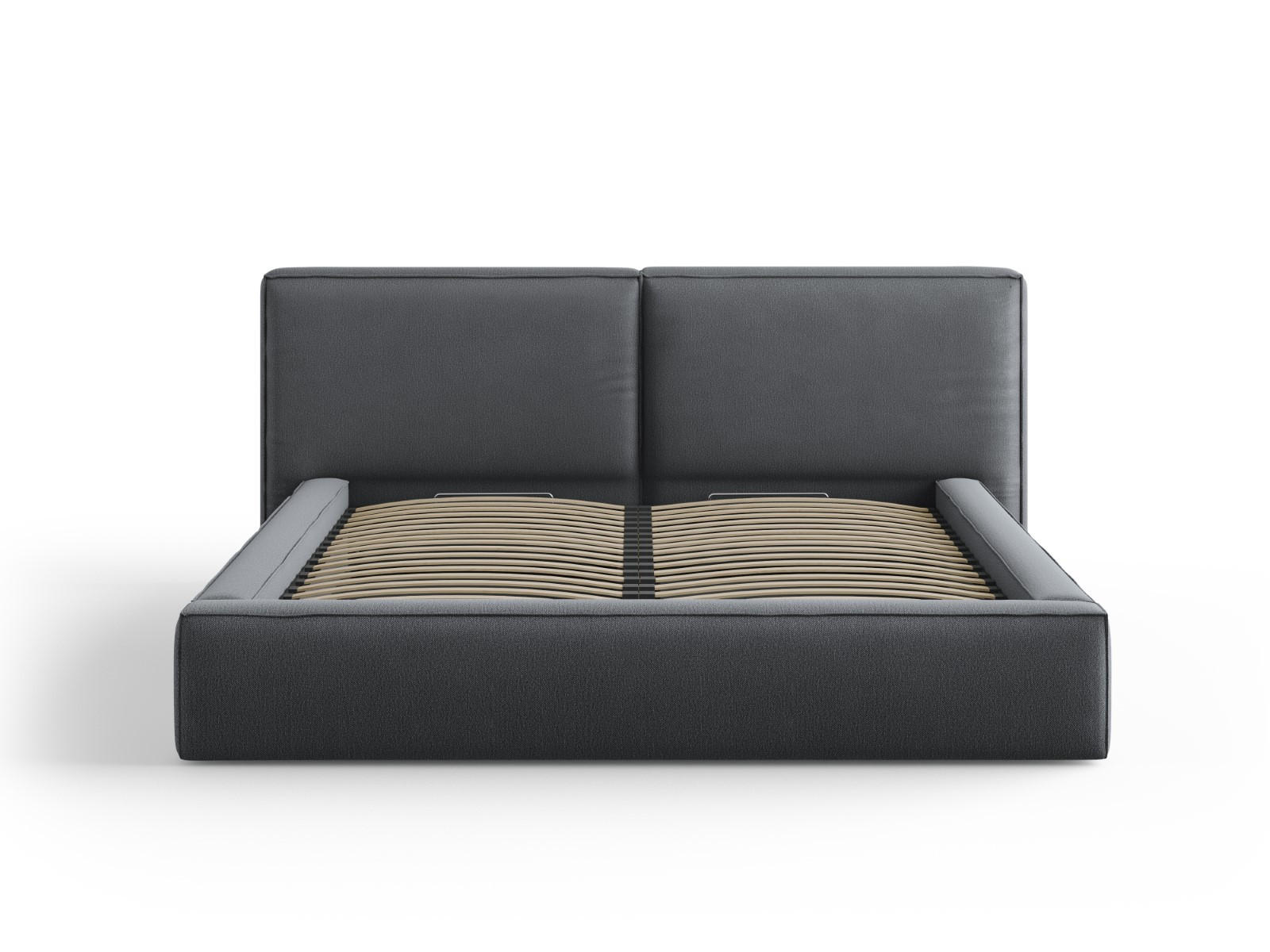 BETT mit Bettkasten und Kopfteil Jodie aus strukturiertem Stoff dunkelgrau 180x200cm - Dunkelgrau, Textil (180/200cm) - Micadoni