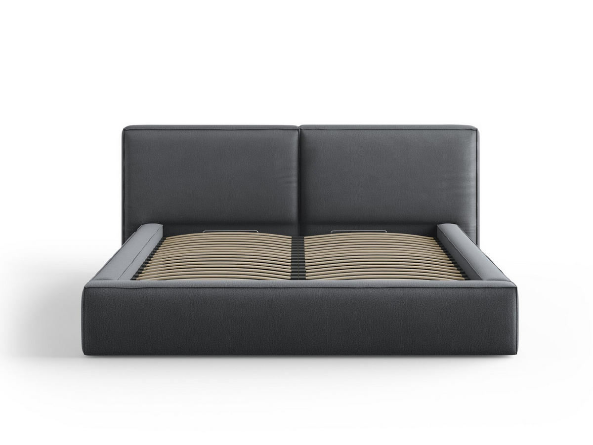 BETT mit Bettkasten und Kopfteil Jodie aus strukturiertem Stoff dunkelgrau 180x200cm - Dunkelgrau, Textil (180/200cm) - Micadoni