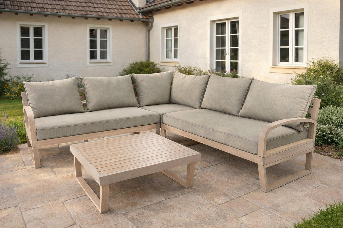 GARTEN-ECKLOUNGE Jura Grau Eukalyptus Holz FSC 100 - Braun, Kunststoff - Green Spirit
