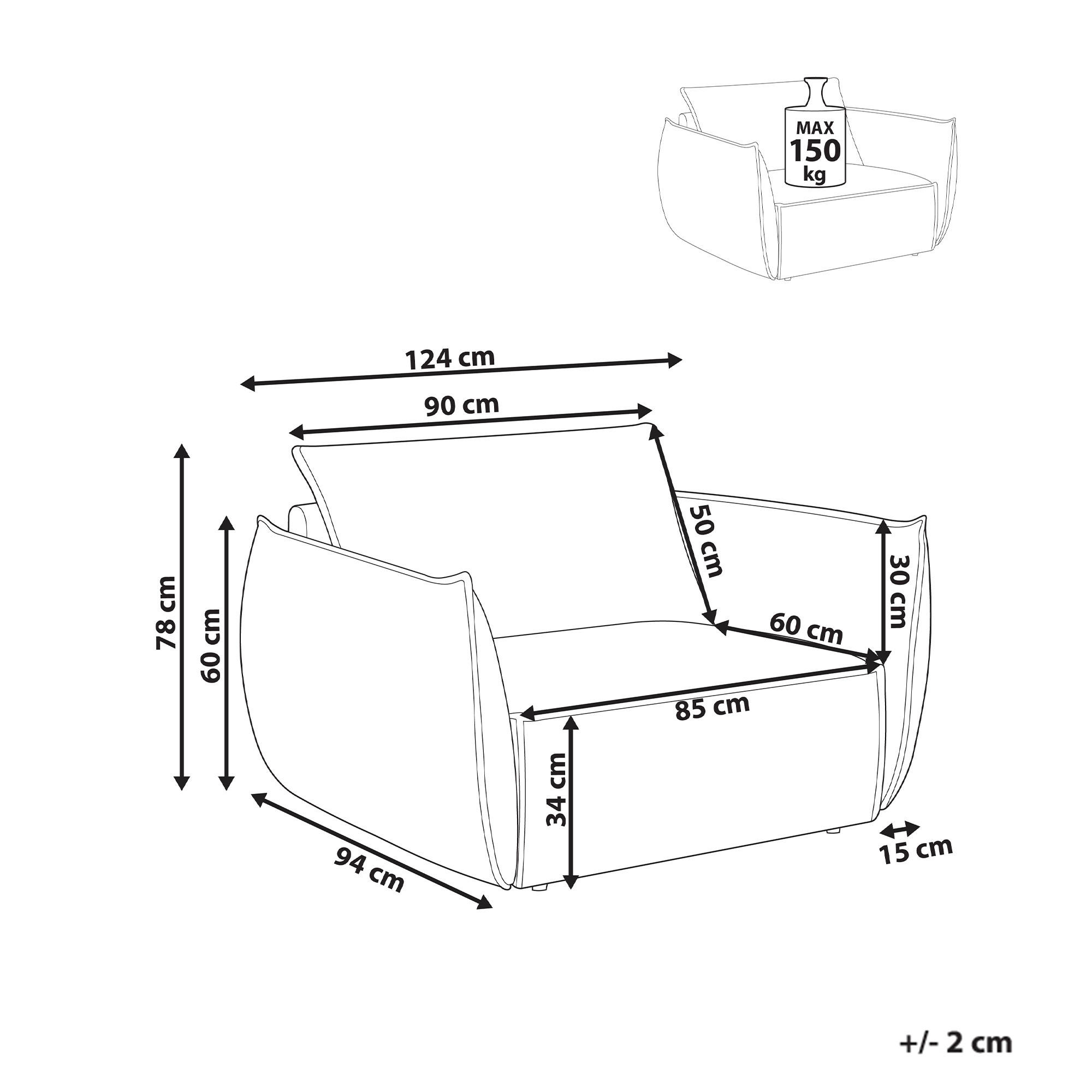 Thumbnail - Beliani Sessel, Beige, Textil, 124x78x94 cm, Wohnzimmer, Sessel, Polstersessel