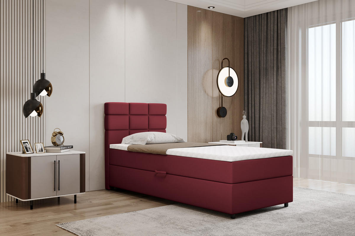 BOXBETT Reve 90 x 200 cm mit Bettkasten und Lattenrost ohne matratze - rot - Rot, Holz (90/200cm) - Panda Möbel