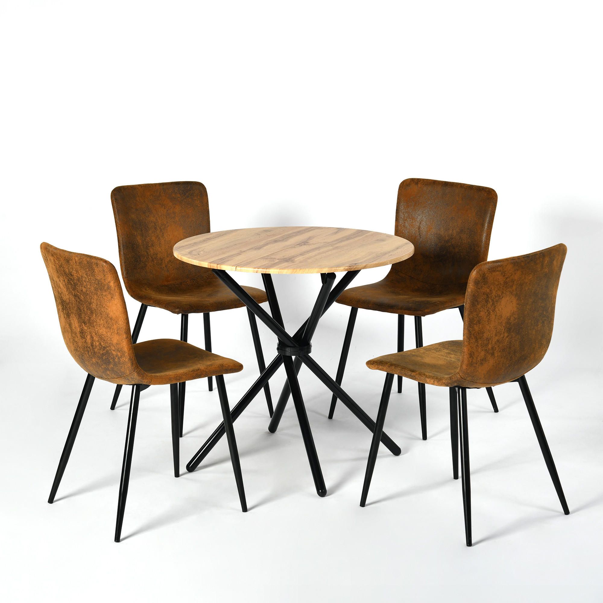 ESSZIMMER SET – 1 Tisch + 2 Stühle – Holzoptik & Wildleder - Braun, Holzwerkstoff/Metall (80/75/80cm) - Urban Meuble